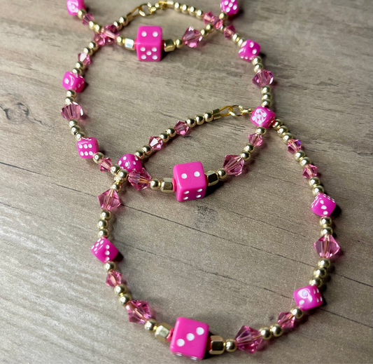 Forever Gold Pink Dice Bracelet