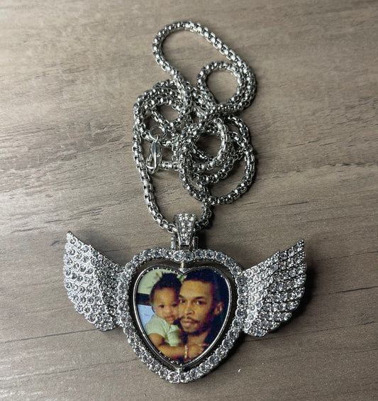 Personalized Heart Wing Necklaces 30mm (double sided)