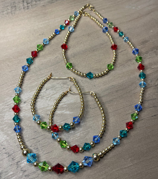 Forever Gold Family Swarovski Crystal Bracelet, Earring & Necklace Set