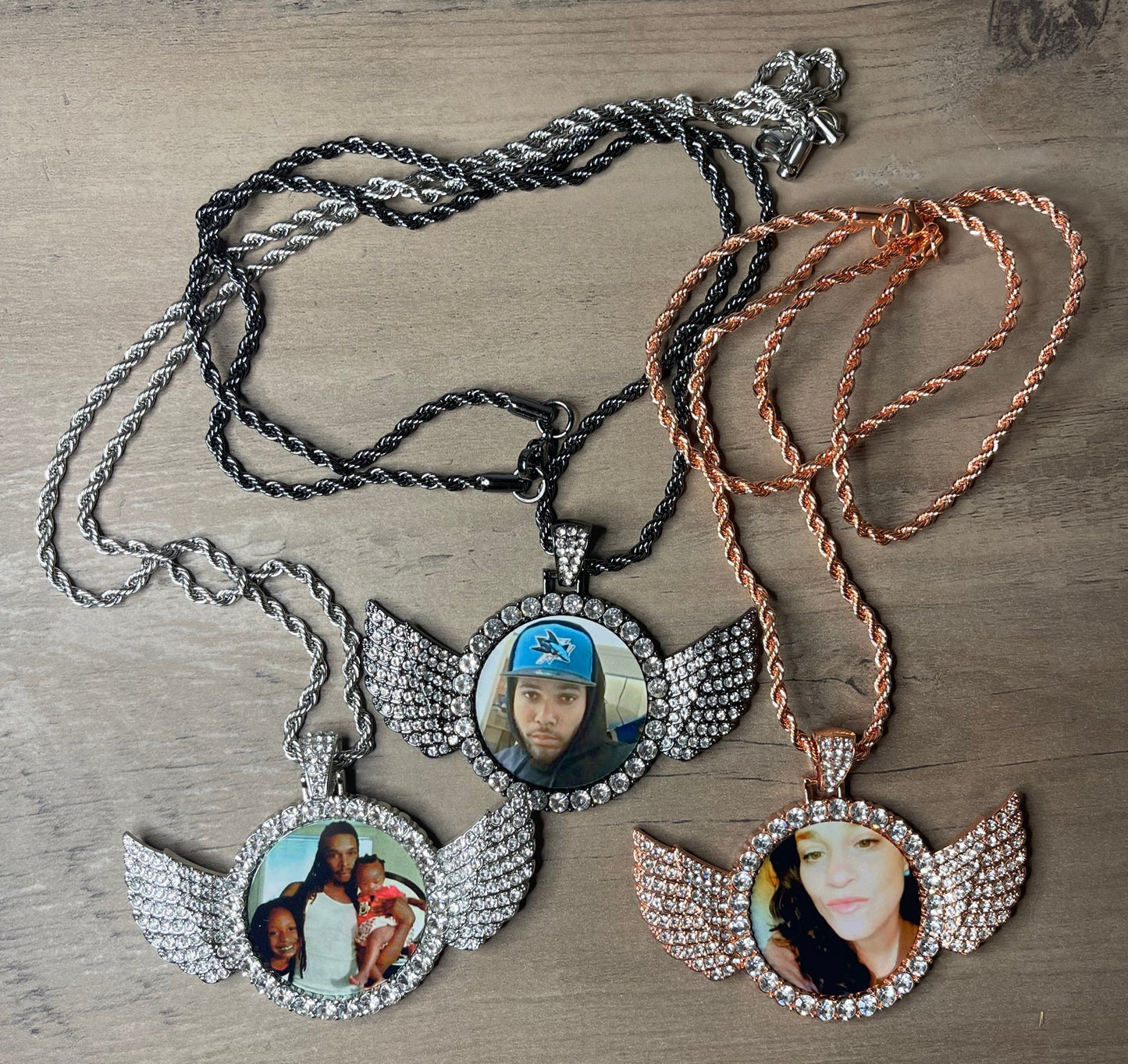 Personalized Circle Angel Wing Necklace 25mm