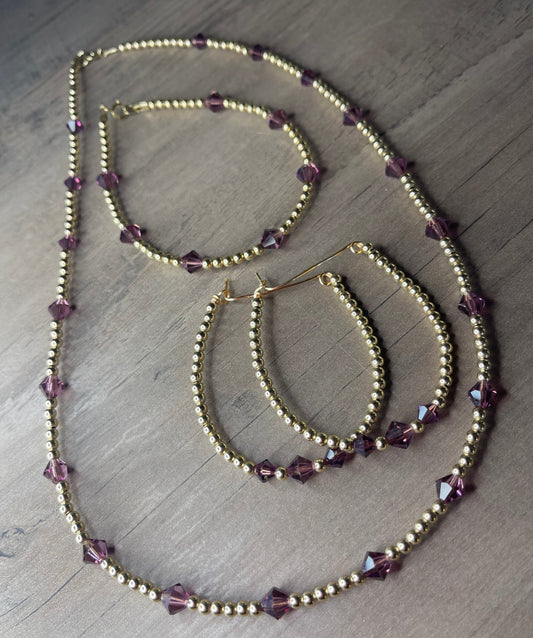 Forever Gold Swarovski Crystal Bracelet, Earring & 18" Necklace Set
