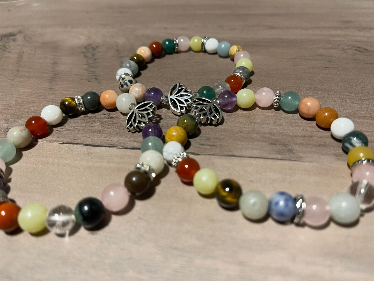 Mixed gemstones ft Lotus Flower Charm