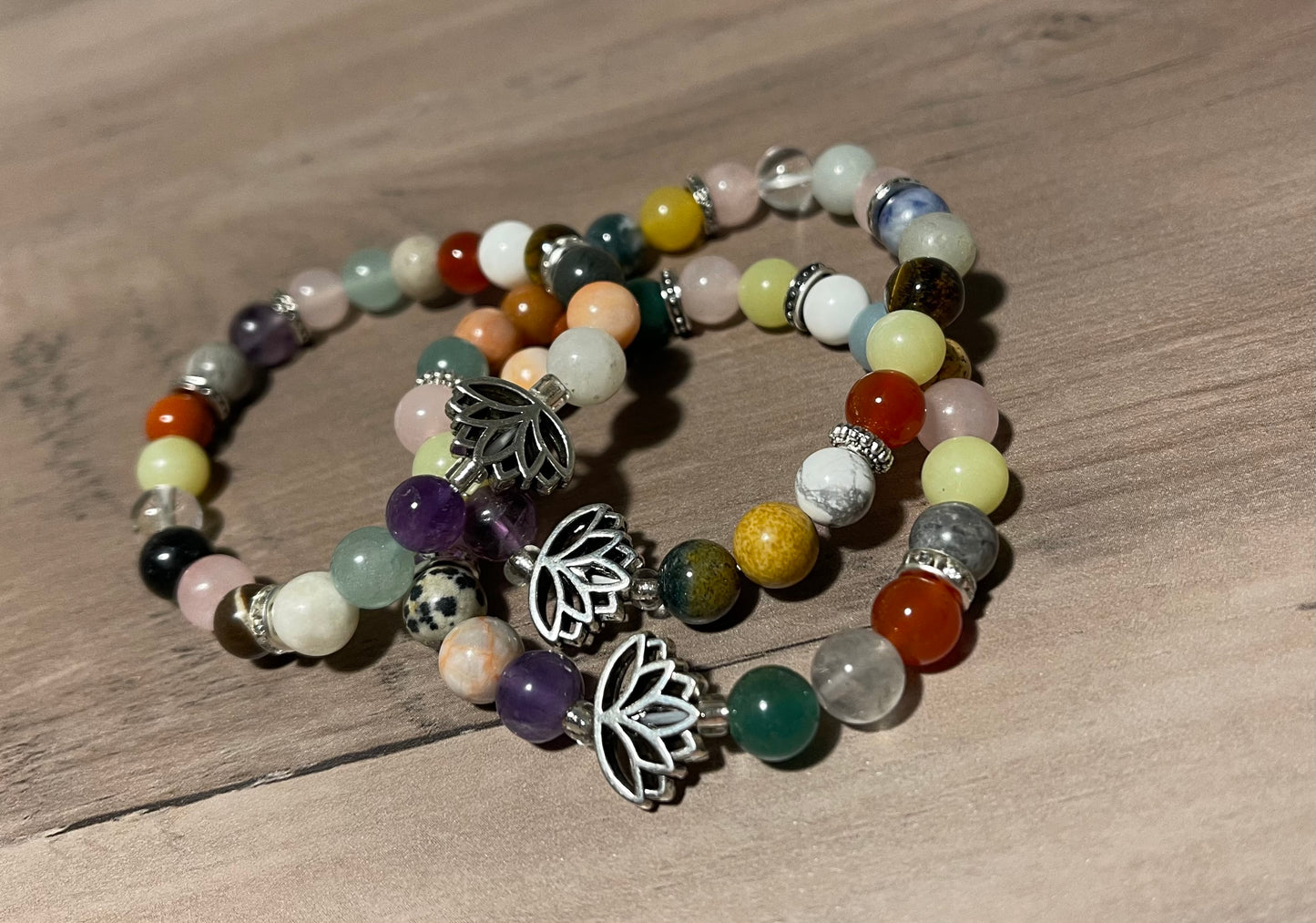 Mixed gemstones ft Lotus Flower Charm