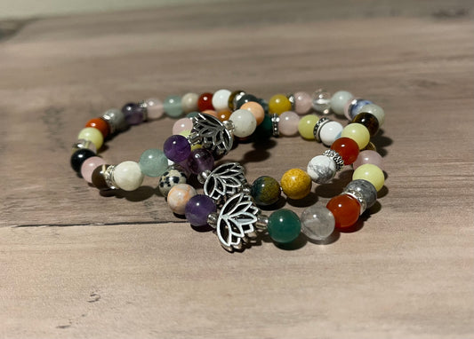 Mixed gemstones ft Lotus Flower Charm