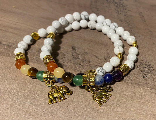 7 chakra w/ white howlite & elephant charms