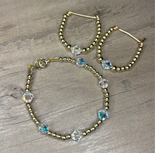 Forever Gold Kids Swarovski Crystal Bracelet & Earrings Set