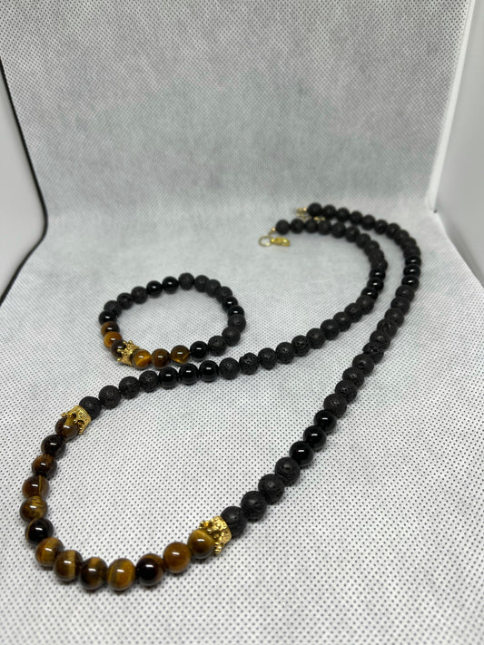 Black lava & Tiger’s Eye Bracelet & necklace set