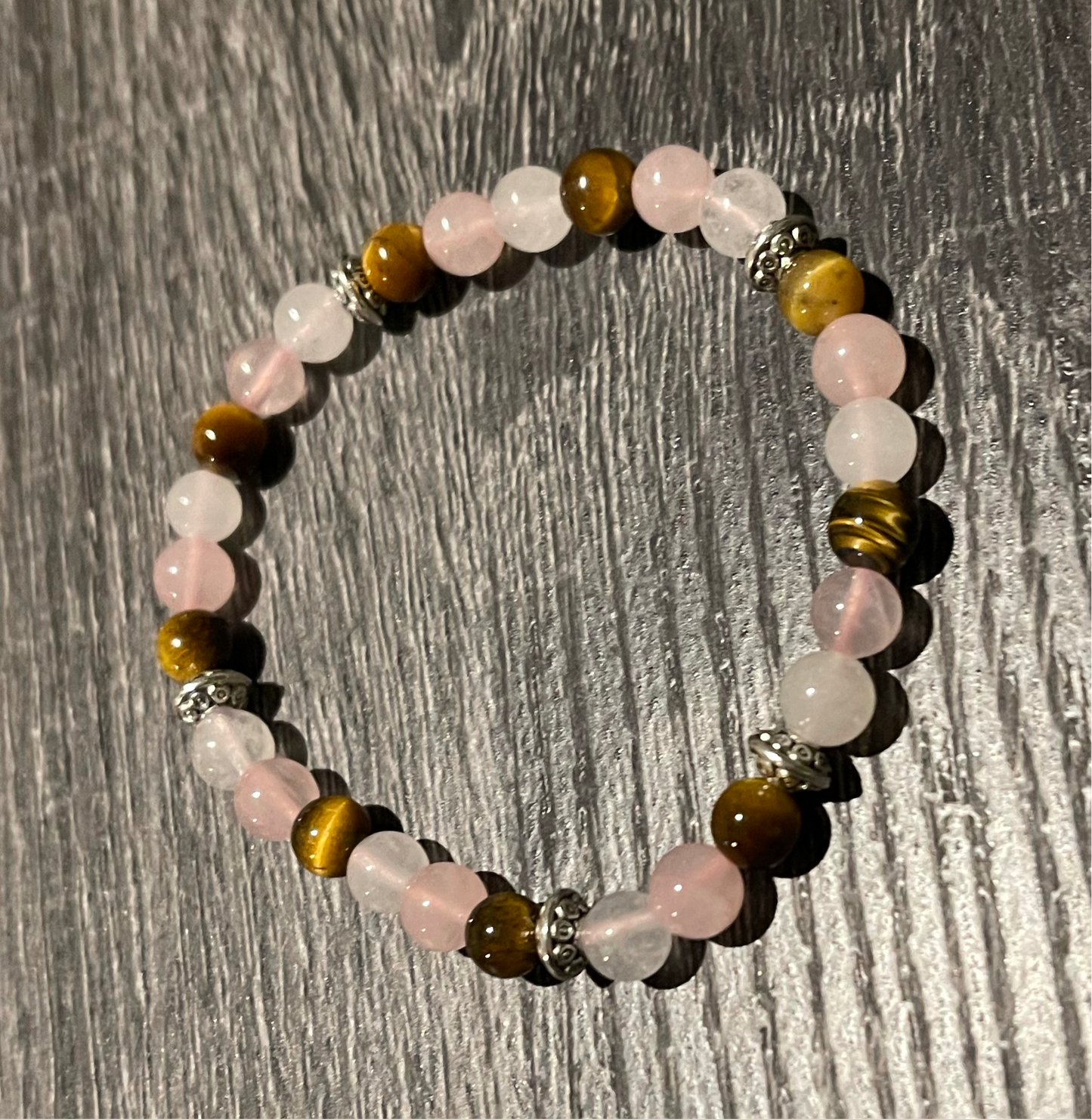 White jade & tiger’s eye ft rose quartz, amethyst, & aventurine